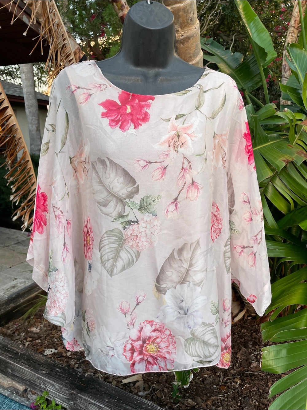 floral silk blend  pink calf tan style top with attached tank